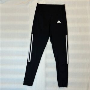 Adidas AEROREADY Leggings sz Small Black 3 Stripe High Rise Pocket Activewear